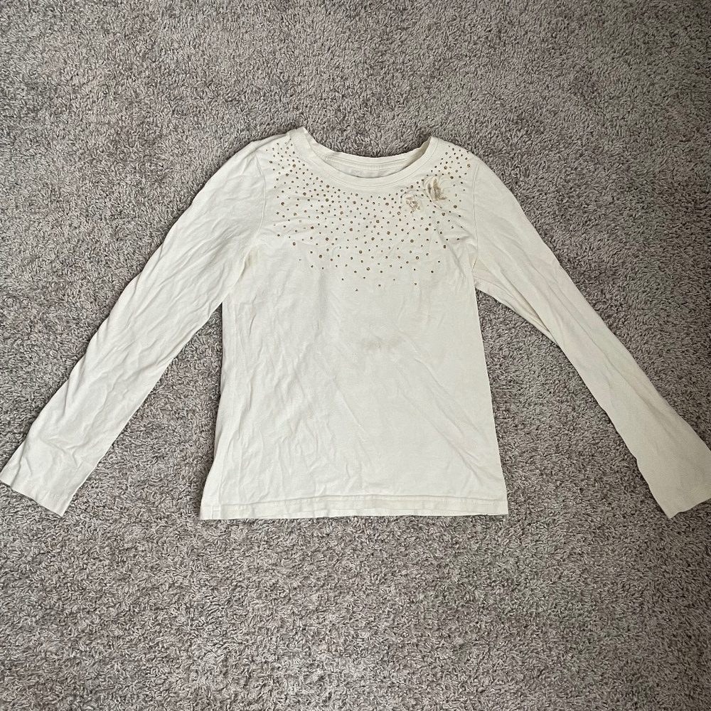 White Long Sleeve Top with Gold Details | Size 10-12 | Gently Used